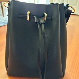 Black Faux leather bag with gold accents